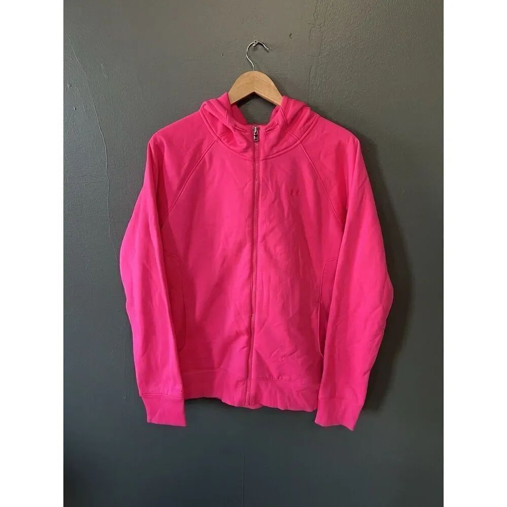Under Armour Womens Pink Full Zip Hooded Athletic Jacket Size XL